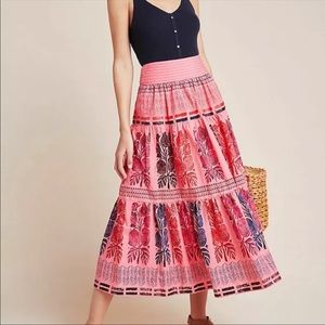 Pink Floral Tiered Maxi Skirt